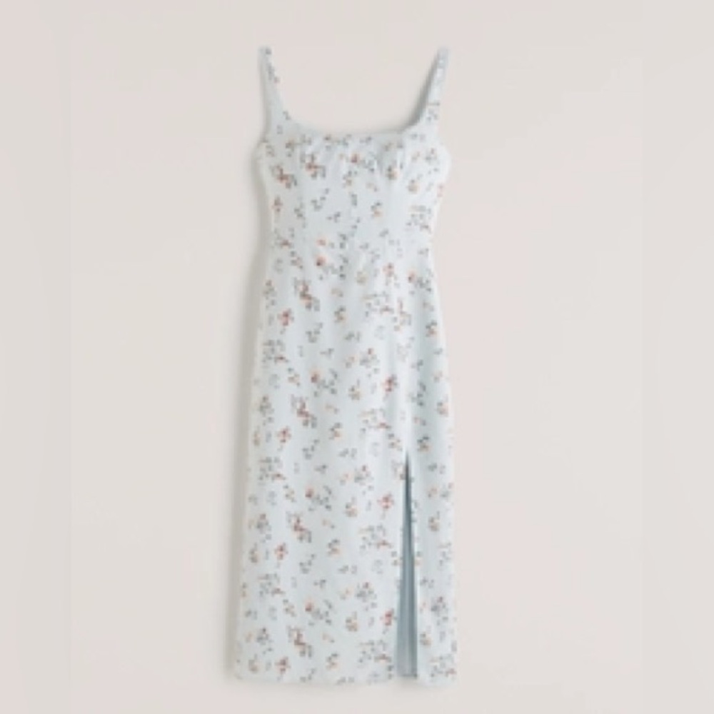 NWT A&F Light Blue Floral Corset Seamed Midi Slit Dress